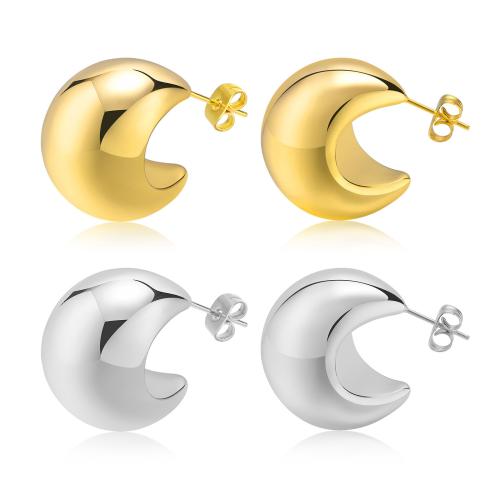 Boucle d'oreille de gaujon en acier inoxydable, Acier inoxydable 304, lune, Placage, bijoux de mode & pour femme, plus de couleurs à choisir, Vendu par paire