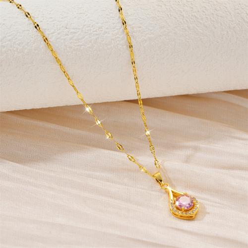 Collier d'acier titane, larme, Placage, bijoux de mode & pavé de micro zircon & pour femme, plus de couleurs à choisir, Vendu par PC