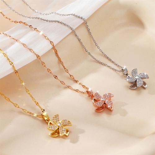 Collier d'acier titane, avec laiton, moulin à vent, Placage, bijoux de mode & pour femme & avec strass, plus de couleurs à choisir, Vendu par PC