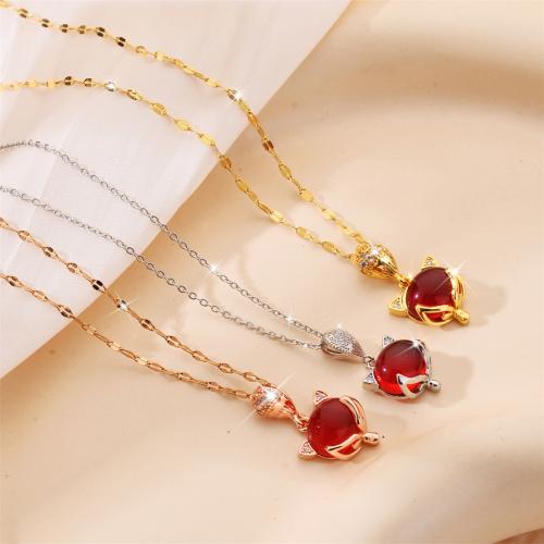 Collier d'acier titane, avec Oeil de chat, renard, Placage, bijoux de mode & pour femme & avec strass, plus de couleurs à choisir, Vendu par PC