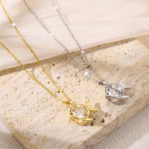 Collier d'acier titane, poisson, Placage, bijoux de mode & pavé de micro zircon & pour femme, plus de couleurs à choisir, Vendu par PC