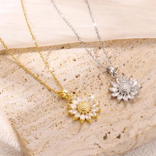Collier d'acier titane, fleur, Placage, bijoux de mode & pour femme & avec strass, plus de couleurs à choisir, Vendu par PC