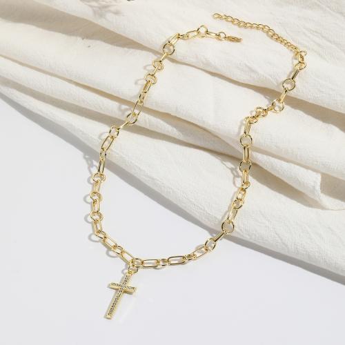 Zink Alloy Smycken Collier, med STRASS, Cross, plated, olika stilar för val & för kvinna, gyllene, Säljs av PC