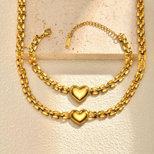 Stainless Steel smycken Ställer, 304 rostfritt stål, Hjärta, guldfärg pläterade, mode smycken & olika stilar för val & för kvinna, Säljs av PC