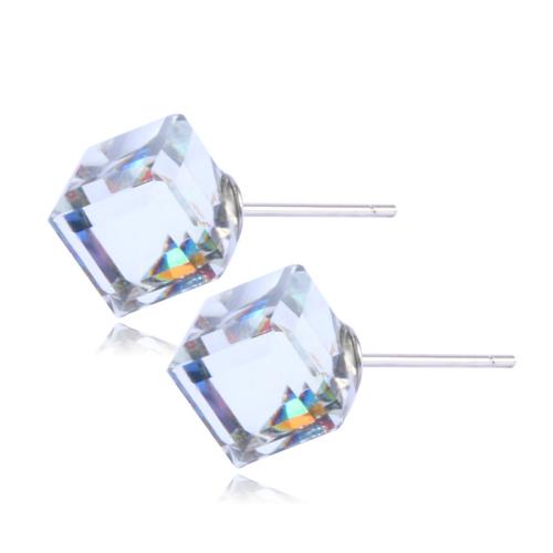 Rakouský Crystal Stud náušnice, s 925 Sterling Silver, Náměstí, unisex & různé velikosti pro výběr, více barev na výběr, Prodáno By Pair