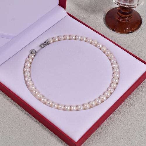 Freshwater Pearl Mässing Chain Necklace, med Mässing, Något rund, mode smycken, fler färger för val, 9-10mm, Längd 50 cm, Säljs av PC