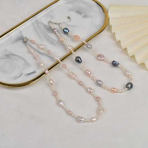 Freshwater Pearl Mässing Chain Necklace, med Mässing, Barock, mode smycken, fler färger för val, 5-6mm, Längd 40 cm, Säljs av PC