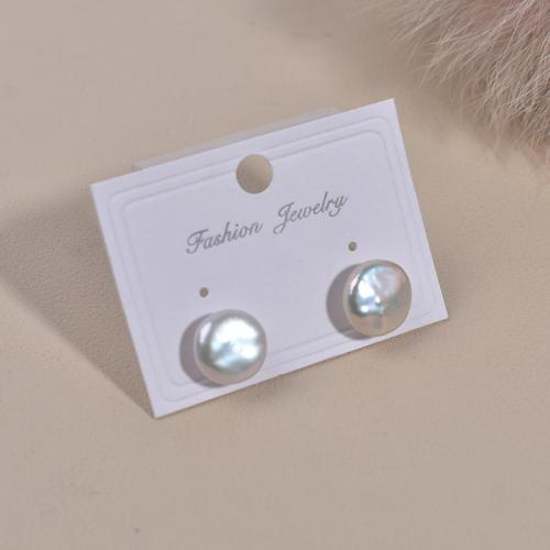 Boucles d'oreilles en perles d'eau douce, argent sterling 925, avec perle d'eau douce cultivée, pièce de monnaie, bijoux de mode, blanc, 11-12mm, Vendu par paire