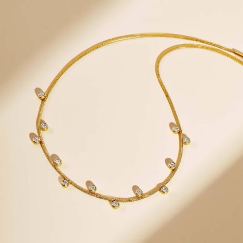 Nerezová ocel šperky náhrdelník, 304 Stainless Steel, s Cubic Zirconia, módní šperky & pro ženy, zlatý, Prodáno By PC