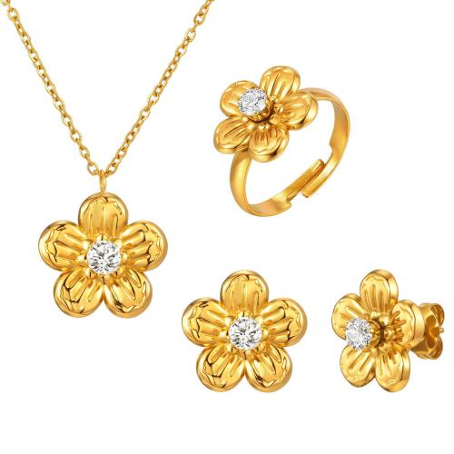 Cubic Zirconia Stainless Steel smycken, 304 rostfritt stål, med Cubic Zirconia, plated, mode smycken & olika stilar för val & för kvinna, gyllene, Säljs av PC