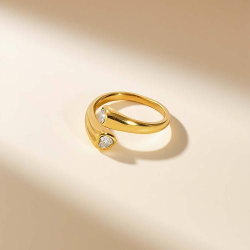 Cubic Zirconia nerezové prst prsten, 304 Stainless Steel, s Cubic Zirconia, á, módní šperky & různé velikosti pro výběr & pro ženy, zlatý, Prodáno By PC