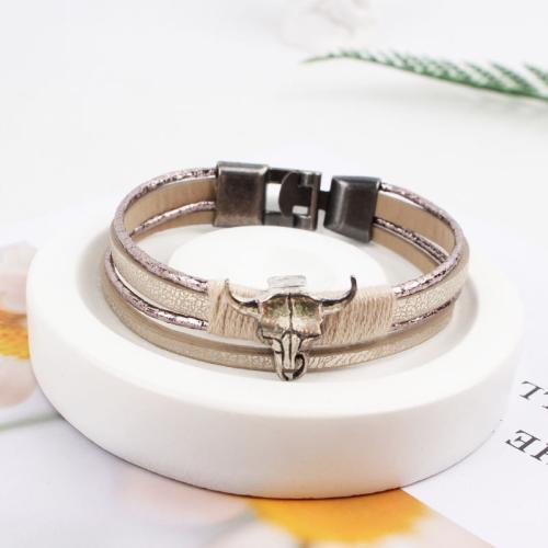 Bracelets cordon PU, alliage de zinc, avec Fil de coton & cuir PU, Placage, bijoux de mode, couleurs mélangées, 12mm, Longueur 20.5 cm, Vendu par PC