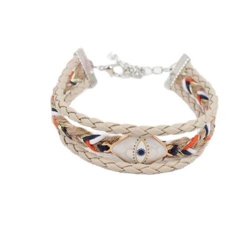 Bracelets cordon PU, alliage de zinc, avec Chanvre & cuir PU & laiton & émail, Placage, bijoux de mode, couleurs mélangées, 20mm, Longueur 25 cm, Vendu par PC