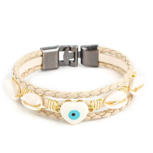 Evil Eye šperky náramek, Zinek, s PU & Skořápka & Mosaz, módní šperky, smíšené barvy, Prodáno za 21 cm Strand