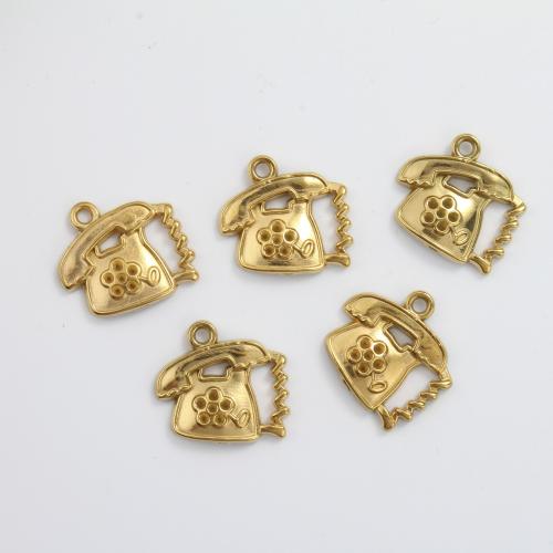 Stainless Steel Pendants 304 Stainless Steel Telephone gold color plated DIY golden Sold By PC