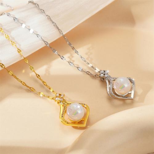 Titanová ocel náhrdelník, Titanium ocel, s Drahokam & Plastové Pearl, módní šperky & pro ženy, více barev na výběr, Prodáno By PC