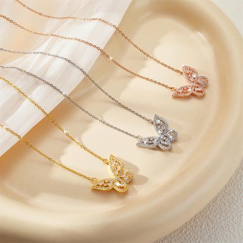 Titanová ocel náhrdelník, Titanium ocel, Motýl, micro vydláždit kubické zirkony & pro ženy & dutý, více barev na výběr, Prodáno By PC