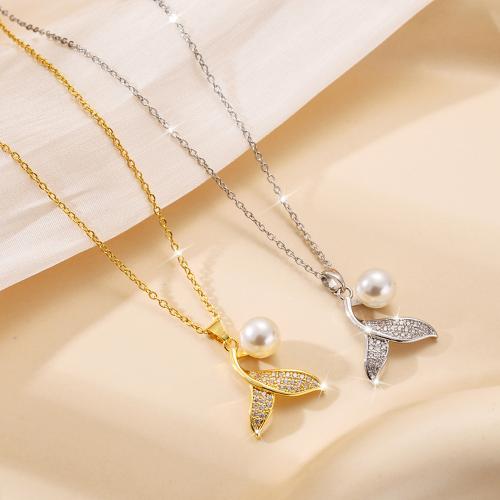 Titanová ocel náhrdelník, Titanium ocel, s Drahokam & Plastové Pearl & Mosaz, módní šperky & pro ženy, více barev na výběr, Prodáno By PC