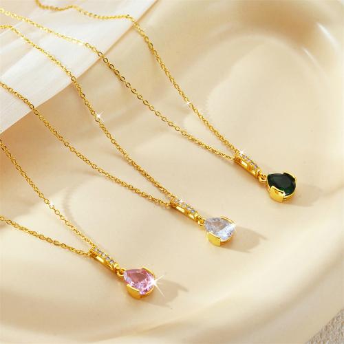 Titanová ocel náhrdelník, Titanium ocel, Slza, módní šperky & micro vydláždit kubické zirkony & pro ženy, více barev na výběr, Prodáno By PC