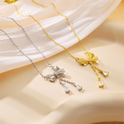 Titanová ocel náhrdelník, Titanium ocel, Bowknot, módní šperky & pro ženy & s drahokamu, více barev na výběr, Prodáno By PC