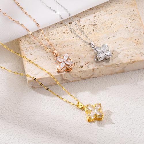 Titanová ocel náhrdelník, Titanium ocel, s Mosaz, Four Leaf Clover, módní šperky & micro vydláždit kubické zirkony & pro ženy, více barev na výběr, Prodáno By PC