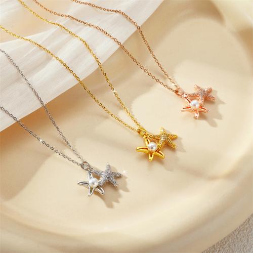 Titanová ocel náhrdelník, Titanium ocel, s Plastové Pearl & Mosaz, Hvězdice, módní šperky & micro vydláždit kubické zirkony & pro ženy, více barev na výběr, Prodáno By PC
