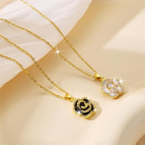 Titanová ocel náhrdelník, Titanium ocel, s Mosaz, Květina, micro vydláždit kubické zirkony & pro ženy & smalt, více barev na výběr, Prodáno By PC