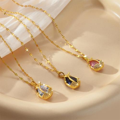 Titanová ocel náhrdelník, Titanium ocel, s Přírodní Quartz & Mosaz, Slza, módní šperky & micro vydláždit kubické zirkony & pro ženy, více barev na výběr, Prodáno By PC