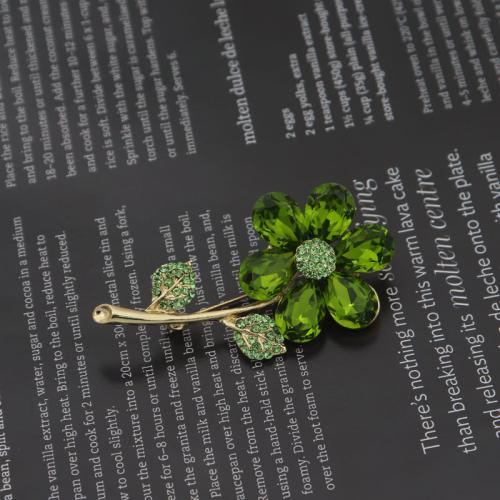 Zinek Brož, s Krystal, Květina, barva pozlacený, pro ženy & s drahokamu, 30x60mm, Prodáno By PC