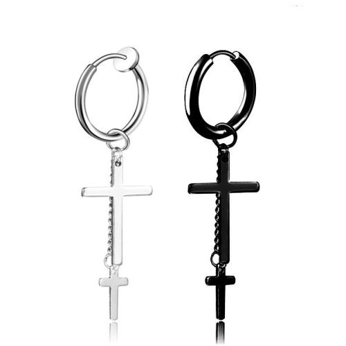 304 Edelstahl Huggie Hoop Ohrhänger, Kreuz, plattiert, unisex & verschiedene Stile für Wahl, 60mm, verkauft von PC