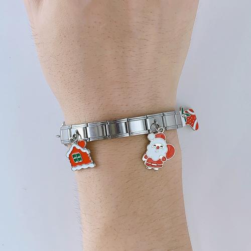 Vánoční prázdniny náramek, 304 Stainless Steel, barva pozlacený, Vánoční design & smalt, více barev na výběr, Prodáno By PC
