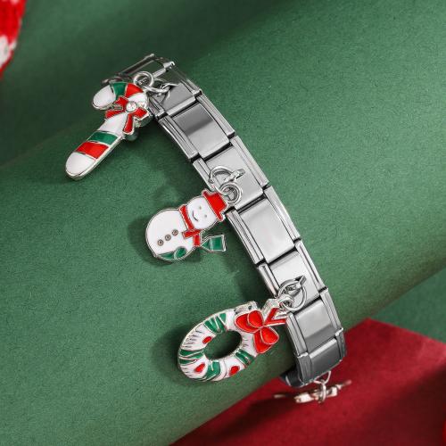 Vánoční prázdniny náramek, 304 Stainless Steel, barva pozlacený, Vánoční design & smalt, více barev na výběr, Prodáno By PC