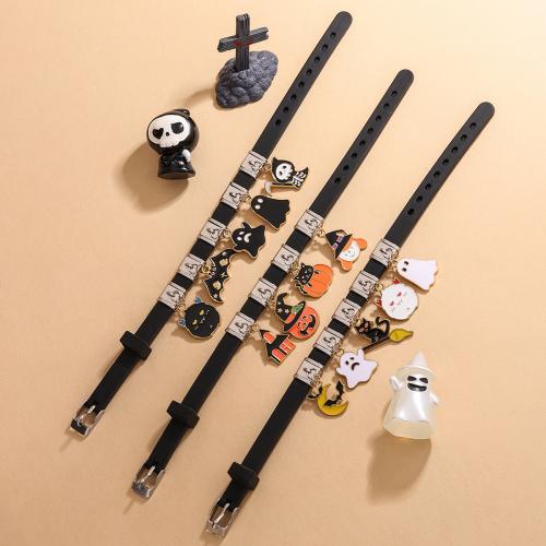 Halloween Armband, 304 Edelstahl, mit Silikon, goldfarben plattiert, Design für Halloween & Emaille, keine, 120x100x10mm, Länge 18 cm, verkauft von PC