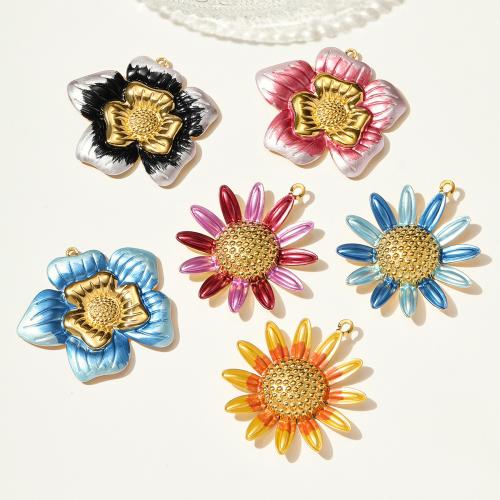 Stainless Steel Flower Pendant 304 Stainless Steel gold color plated DIY & enamel Sold By Bag