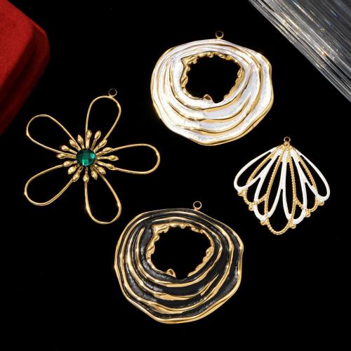 Stainless Steel Pendants 304 Stainless Steel with Glass Stone gold color plated DIY & enamel Sold By Bag