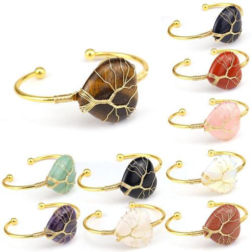 pierre gemme bracelet manchette, avec fil en laiton & laiton, fait à la main, bijoux de mode & différents matériaux pour le choix & unisexe, Or, Vendu par PC
