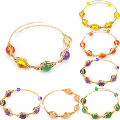 pierre gemme bracelet manchette, avec fil en laiton & laiton, fait à la main, bijoux de mode & différents matériaux pour le choix & unisexe, Or, Vendu par PC