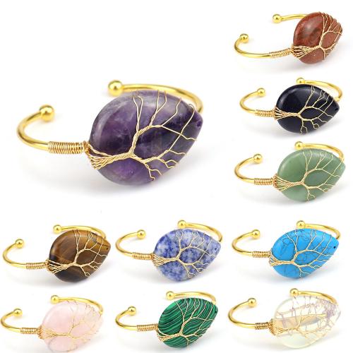 pierre gemme bracelet manchette, avec fil en laiton & laiton, fait à la main, bijoux de mode & différents matériaux pour le choix & unisexe, Or, Vendu par PC