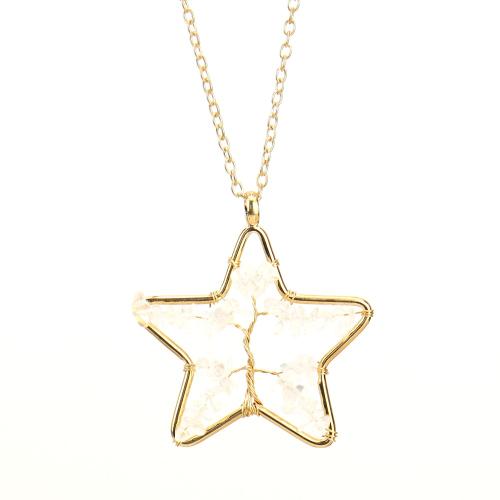 Collier bijoux de pierre gemme, avec fil en laiton & laiton, fait à la main, différents matériaux pour le choix & pour femme & creux, doré, Longueur Environ 53 cm, Vendu par PC