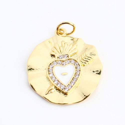 Cubique Pendentif en laiton zircon pavent, Rond, DIY & pavé de micro zircon, doré, 21x19x2mm, Vendu par PC