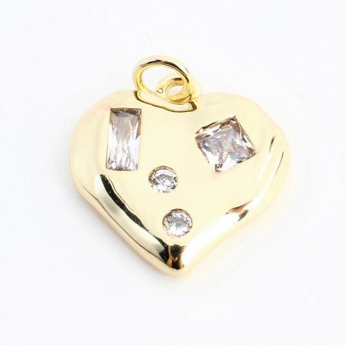 Cubique Pendentif en laiton zircon pavent, coeur, DIY & pavé de micro zircon, doré, 18x18x3mm, Vendu par PC