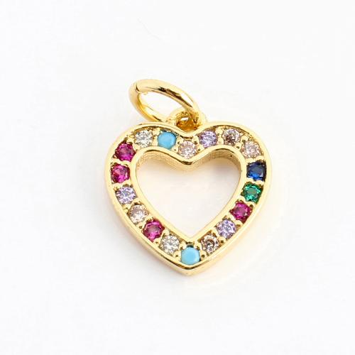 Cubique Pendentif en laiton zircon pavent, coeur, DIY & pavé de micro zircon & creux, doré, 14x11x1mm, Vendu par PC