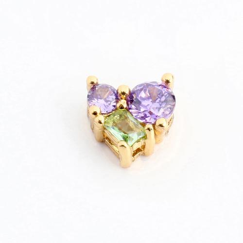 Perles en laiton de Zirconia cubiques, coeur, DIY & pavé de micro zircon, doré, 8x8x4mm, Vendu par PC