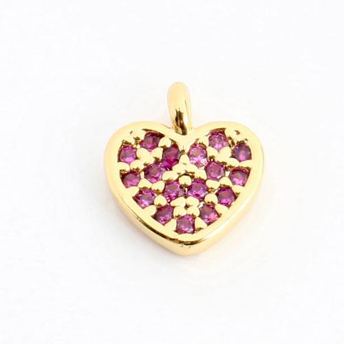 Cubique Pendentif en laiton zircon pavent, coeur, DIY & pavé de micro zircon, doré, 8x8x3mm, Vendu par PC