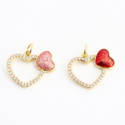 Cubique Pendentif en laiton zircon pavent, coeur, Placage de couleur d'or, DIY & pavé de micro zircon & émail & creux, plus de couleurs à choisir, 17x17x2mm, Vendu par PC