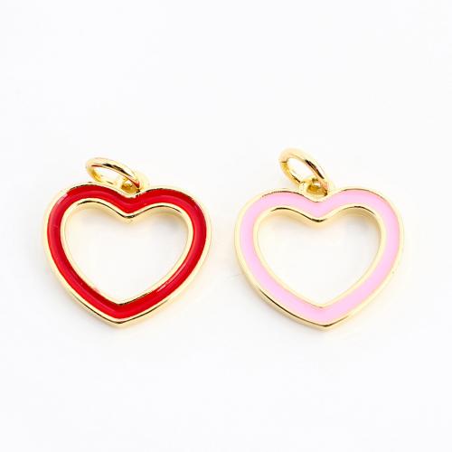 Pendentifs coeur en laiton, Placage de couleur d'or, DIY & émail & creux, plus de couleurs à choisir, 17x14x2mm, Vendu par PC