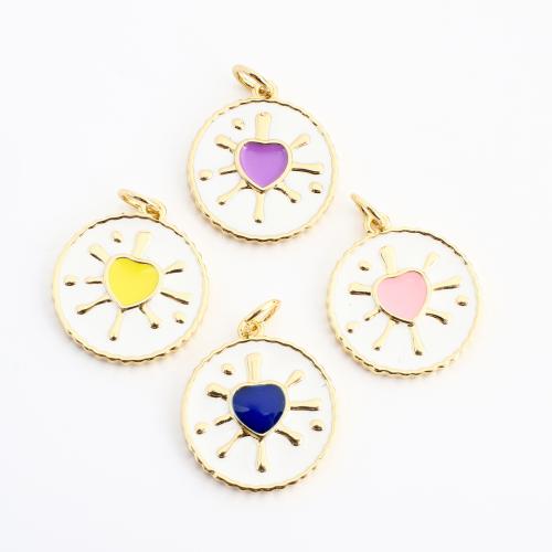 Pendentifs coeur en laiton, Rond, Placage de couleur d'or, DIY & émail, plus de couleurs à choisir, 19x16x2mm, Vendu par PC