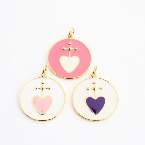 Pendentifs coeur en laiton, Rond, Placage de couleur d'or, DIY & émail, plus de couleurs à choisir, 25x19x2mm, Vendu par PC