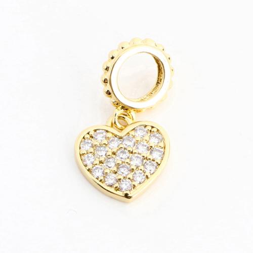 Cubique Pendentif en laiton zircon pavent, coeur, DIY & pavé de micro zircon, doré, 15x9x7mm, Vendu par PC