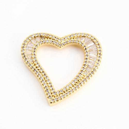 Cubique Pendentif en laiton zircon pavent, coeur, DIY & pavé de micro zircon, doré, 26x28x3mm, Vendu par PC